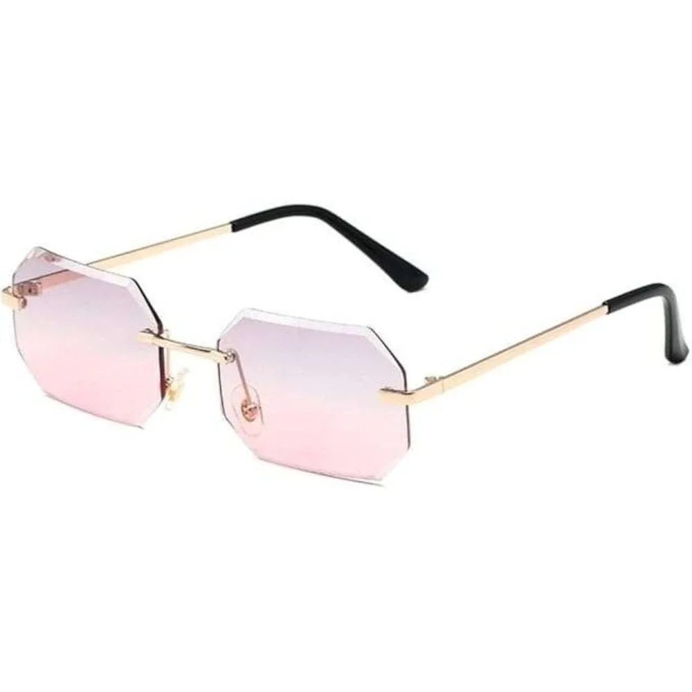 Rimless Sunglasses Octagon‎ Pink Lens Gold Frame Fashion Eyewear Street Wear New
